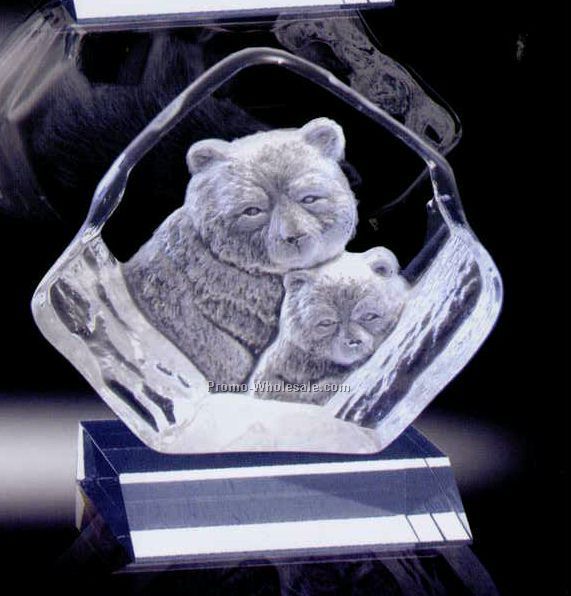 4-4/5" Animal On Base Bear Cub Crystal Sculpture