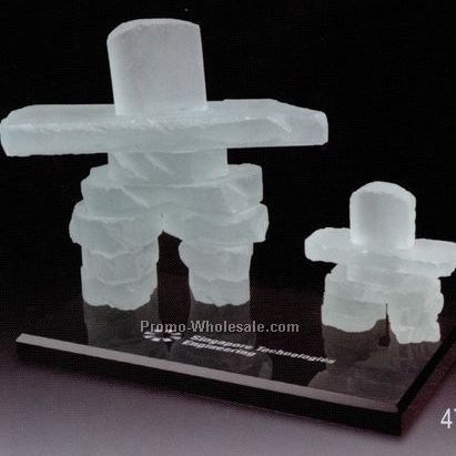 5" And 2-1/2" Inukshuk Mother-child Figurine On Black Base