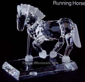 5" Optic Crystal Running Horse Figurine W/ Frosted Hooves, Mare, & Tail