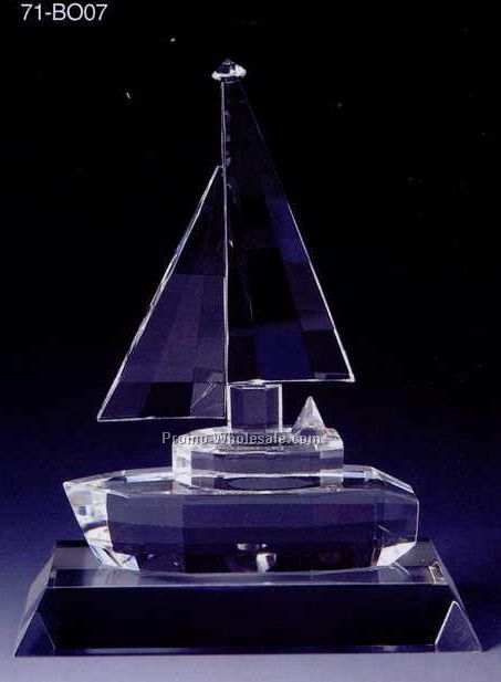 6-3/8"x4-1/2"x1-1/2" Optic Crystal Sailboat Figurine Set