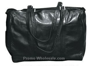 Black Pebble Grain Calf Leather Shopping Tote