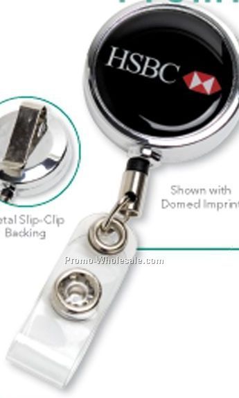 Chrome Metal Retractable Badge Reel W/Metal Slip Clip Backing (5-7 Days)