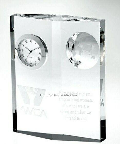 Dateline Crystal Clock Award W/ Inset Globe