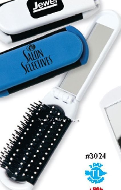 Folding Hairbrush W/ Mirror