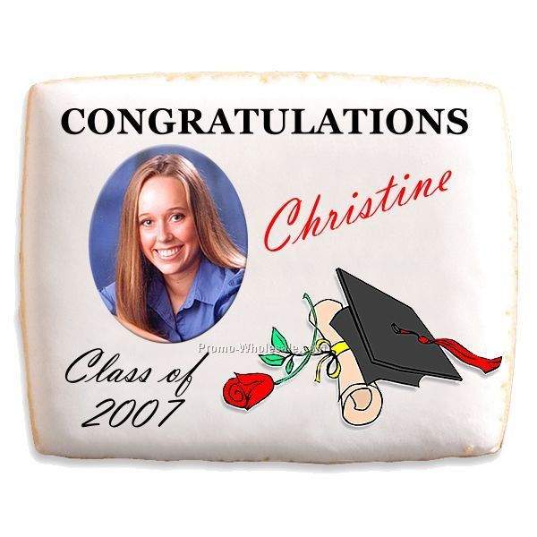 Imprinted Shortbread Cookies - Graduation With Hat, Diploma And Rose