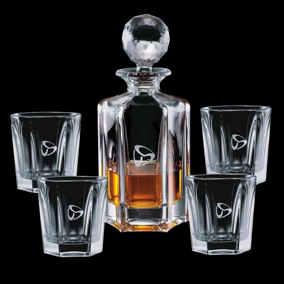 Mercer Crystal Decanter & 4 Otr Glasses