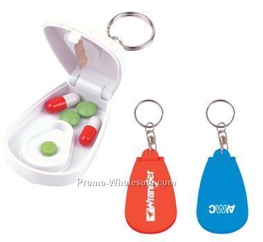 Pill Box With Cutter & Keychain