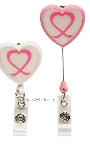 Pre-decorated Breast Cancer Heart Retractable Badge Reel (Pink)