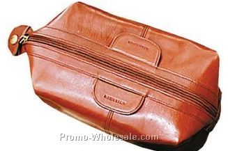 Tan Veg Tanned Calf Leather Shave Kit Bag