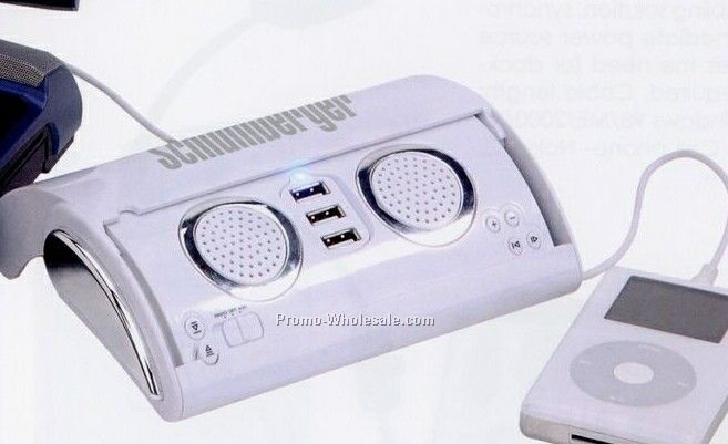 USB 3-port Hub With Stereo Speaker/ FM Radio & Auto Sliding Cover