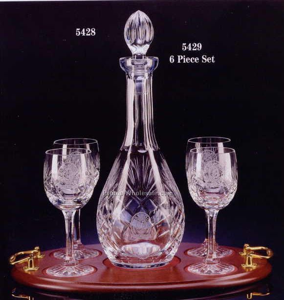 Westgate Crystal Windsor 6 Piece Wine Set W/ Rosewood Tray