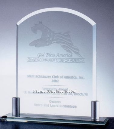 10-3/8"x9-1/2" Jade Glass Vertical Arch Award W/ Aluminum Base