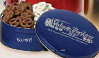 11 Oz. Custom Round Tin - Mini Pretzels