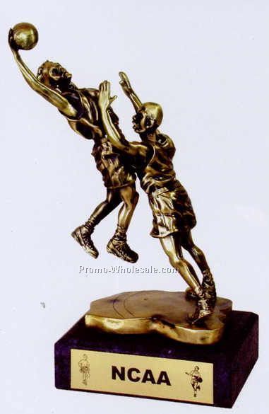 13-1/2"x8"x6" Copper Coated Male Basketball Figure Award W/ Attached Base