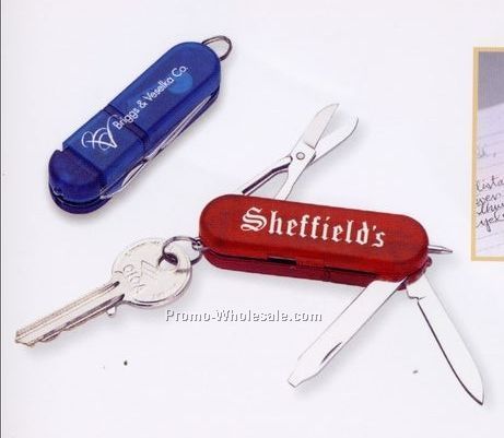 2-5/8"x3/4" Pocket Knife & Pen Combination With Keychain & Light