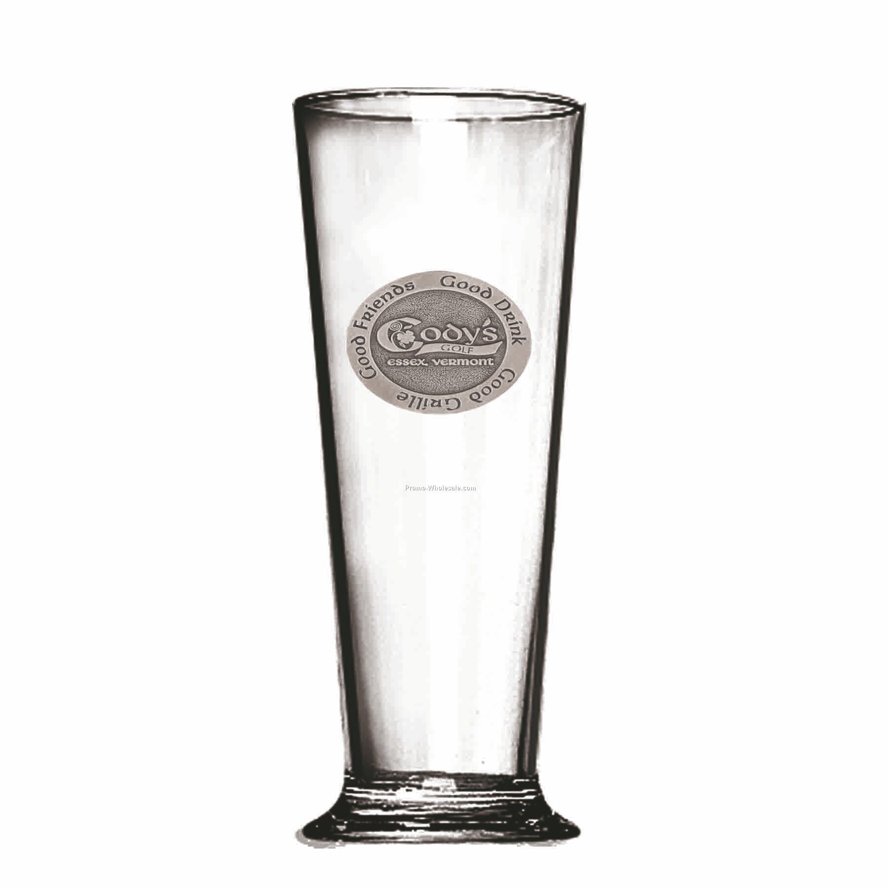 21-3/4 Oz. Crystal Pilsner Beer Glass W/ Round Base (Pewter Emblem)