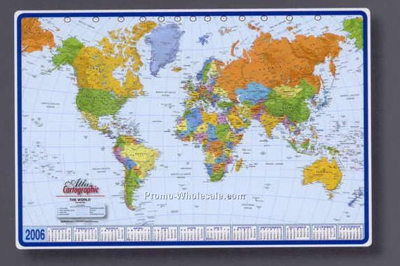 25-1/2"x17" World Map Calendar Desk Pad With Atlantic Centered