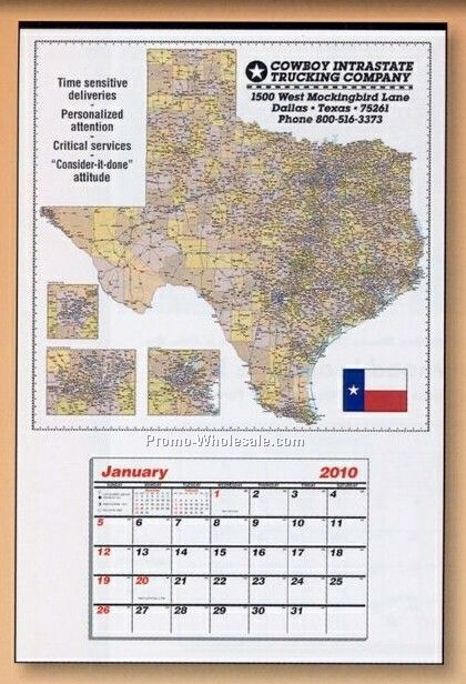 25"x38" Large Full Apron State Map Calendar (Texas) - Thru 04/30/09