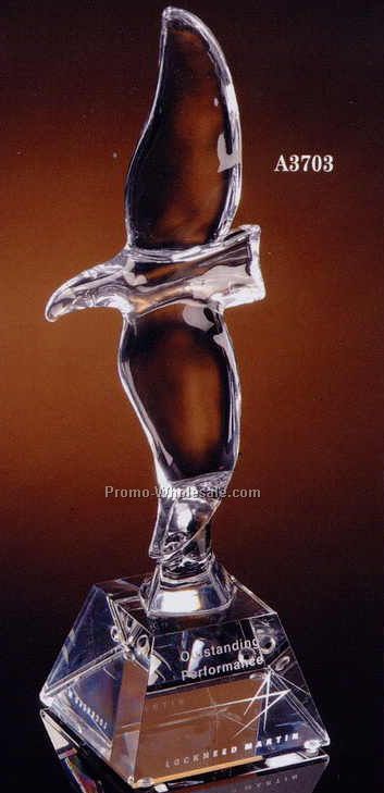 3-1/8"x11"x3-1/8" Optical Crystal "eagle In Flight" Award