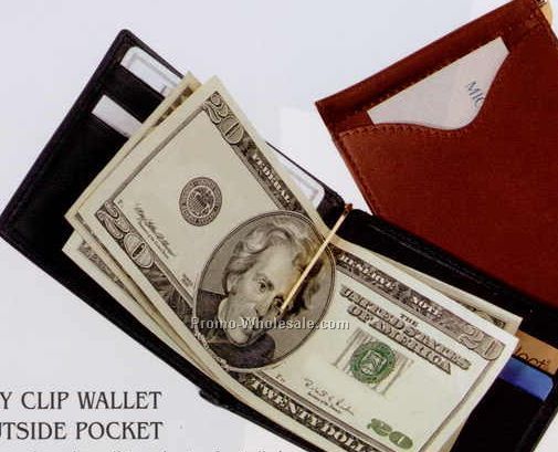 3-3/8"x4-1/4"x1/4" Men's Cash Clip Wallet W/ Two Outside Pocket