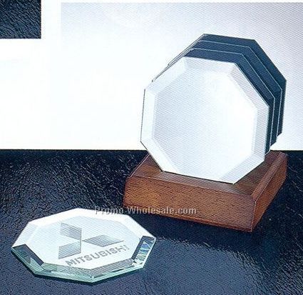 4-piece Octagon Mirror Coaster Set W/ Walnut Wood Base