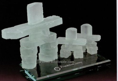 5", 2-1/2", And 2" Family Inukshuk Figurines On Jade Green Base