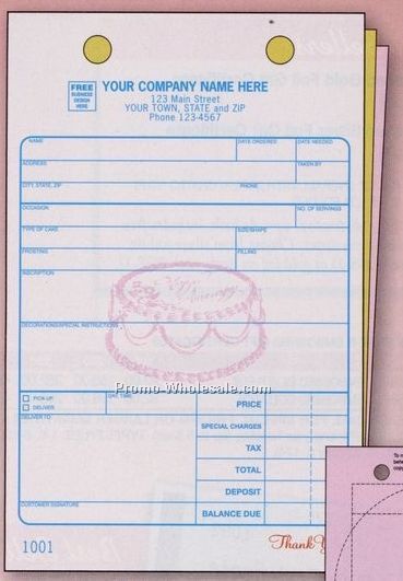 5-1/2"x8-1/2" 3 Part Bakery Order Register Form