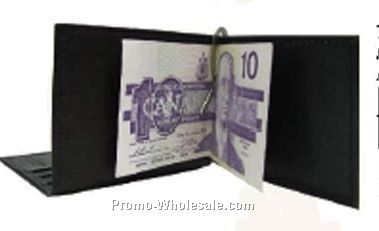 7-1/2cmx12cmx1-1/2cm Black Cowhide Money Clip & Credit Card Case