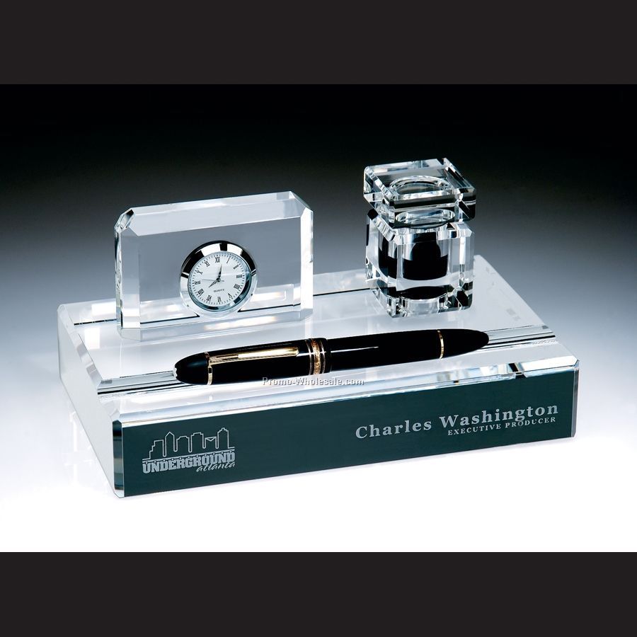 Executive Deskset 1 W/ Clock/ Inkwell/ Name Plate