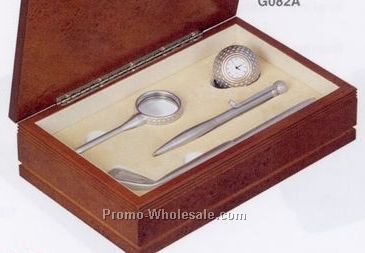 Golfer's 4 Piece Gift Set In Burlwood Finish Box