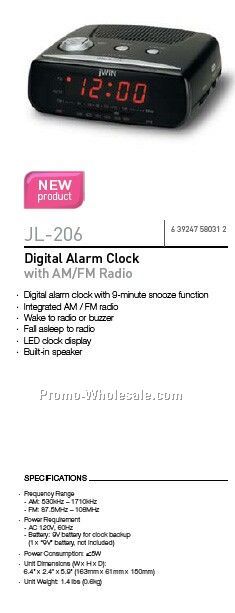 Jwin Digital Alarm Clock W/AM/FM Radio