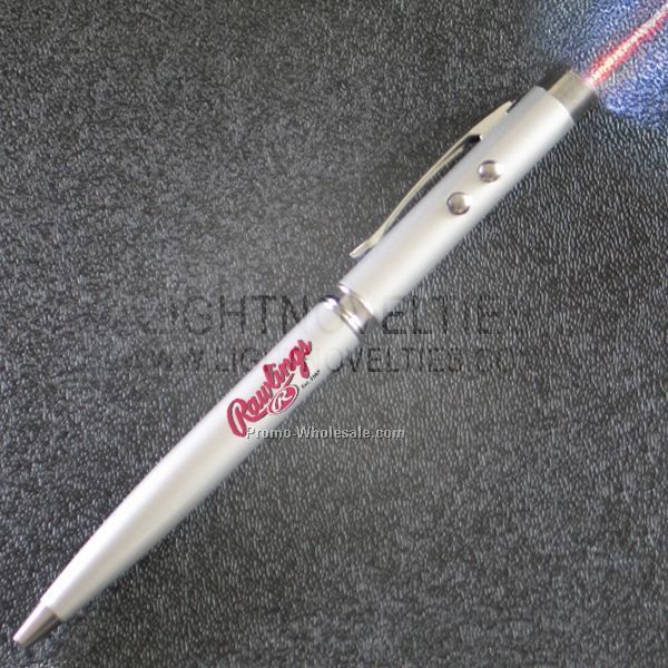 Light Up Pen W/ Laser Pointer & Flashlight (Silver)