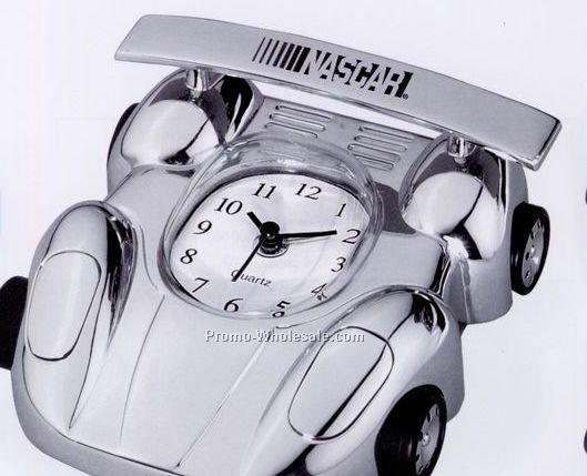 Minya Silver Metal Race Car Alarm Clock