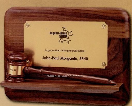 Plaque W/ American Walnut Gavel & Pedestal Base (8"x10")