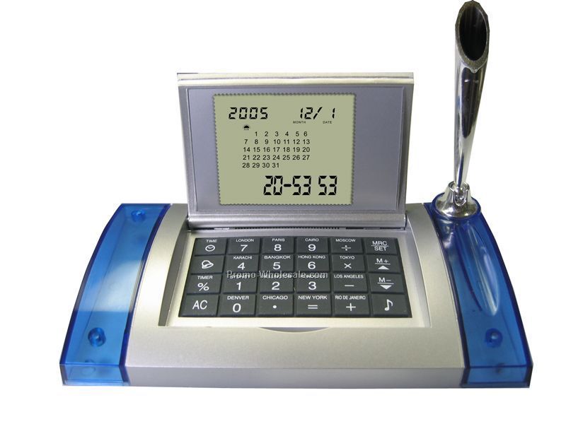 Pop-up Desk Top Calendar / Clock / Calculator W/ Pen Holder