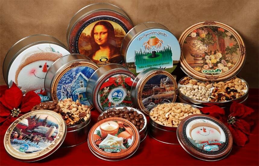 Premium 3-way Assortment In Large Round Assorted Fill Tin (8-1/4"x3")