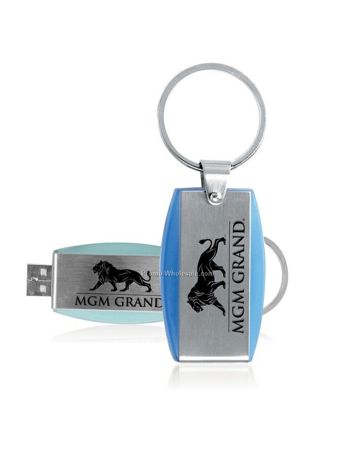 Retractable Style Flash Drive In Plastic W/ Brushed Silver Case & Key Ring