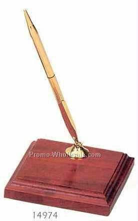 Rosewood 3 7/8" Square Stand W/Gold Pen Set