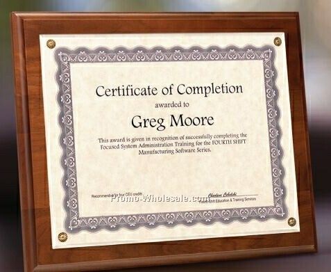 Simulated Walnut Certificate Holder W/ Plexiglass Overlay - 7"x9"