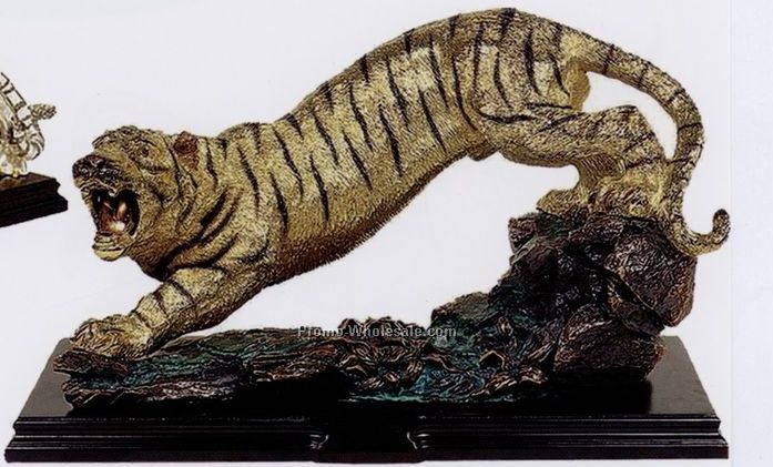 Tiger Mixed Gold Figurine W/Verdigris