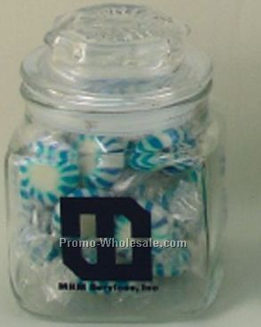 10 Oz. Square Glass Apothecary Jar Filled W/ Starlight Mints