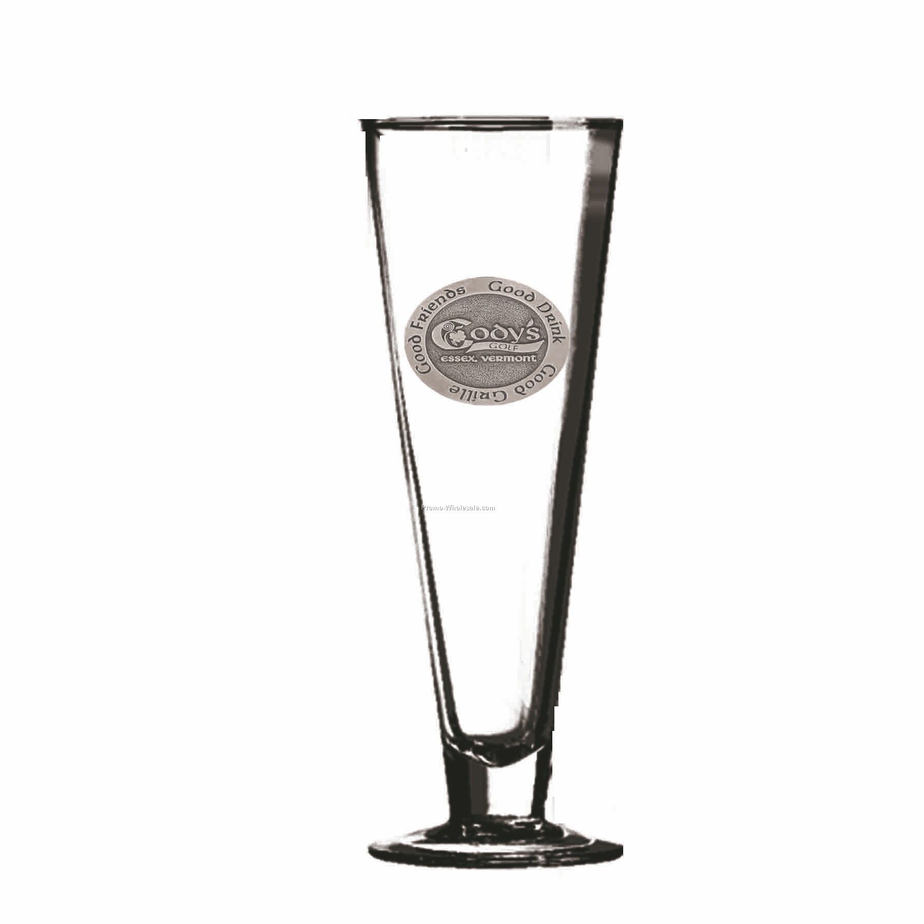 16 Oz. Crystal Pilsner Beer Glass W/ Inclined Sides (Pewter Emblem)