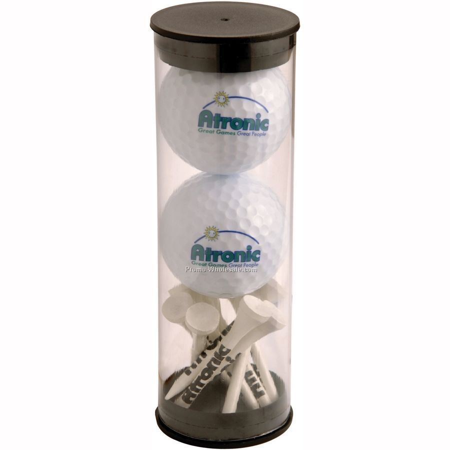 2 Golf Ball Tube W/ Maxfli Powermax Golf Balls & Tees