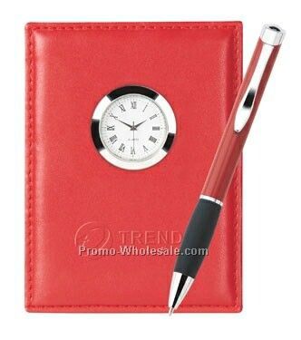 2 Piece Alto Ballpoint Pen And Leather Clock Set