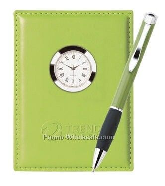 2 Piece Tenor Ballpoint Pen And Leather Clock Set