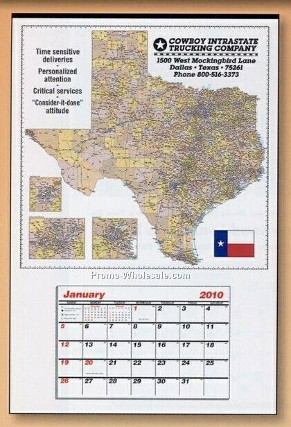 25"x38" Large Full Apron State Map Calendar (Texas) - After 04/30/09