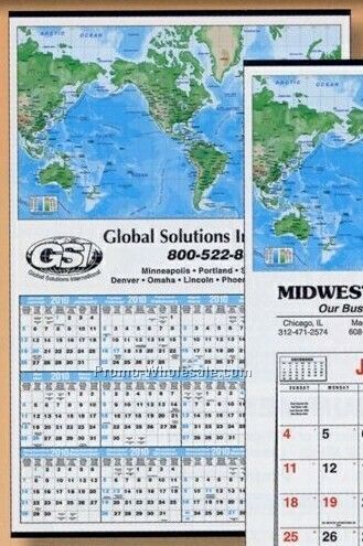 25"x38" World Map Year-in-view Calendar - Thru 04/30/09