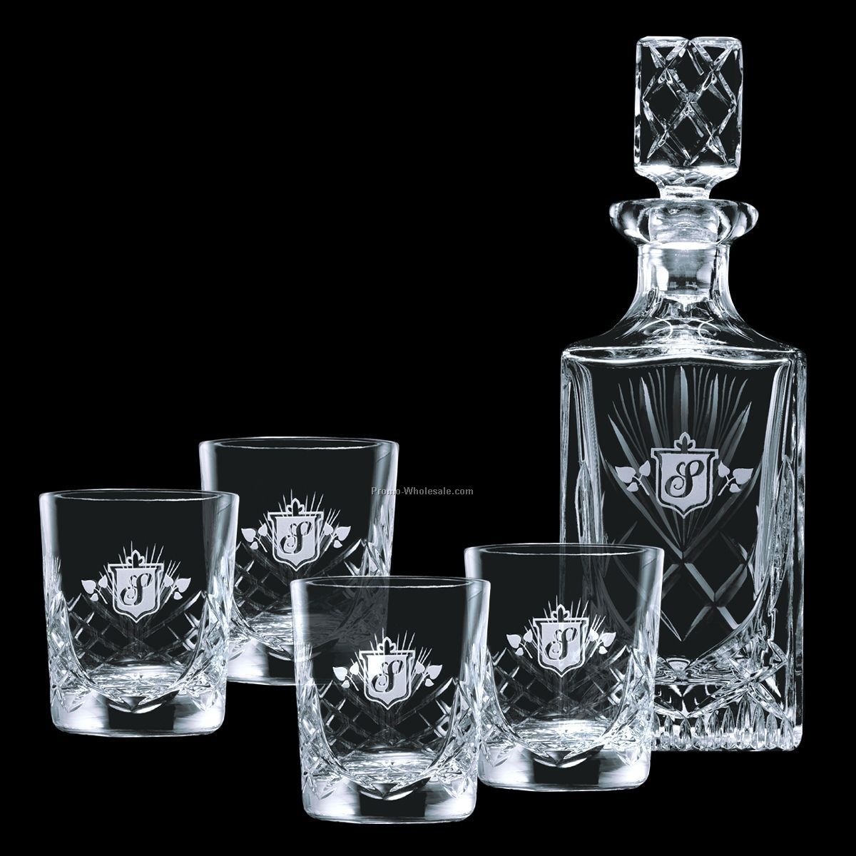 28 Oz. Cavanaugh Crystal Decanter & 4 On-the-rocks Glasses