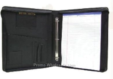 28cmx33cmx6cm Black Zipped 3-ring Stone Wash Cowhide Folio