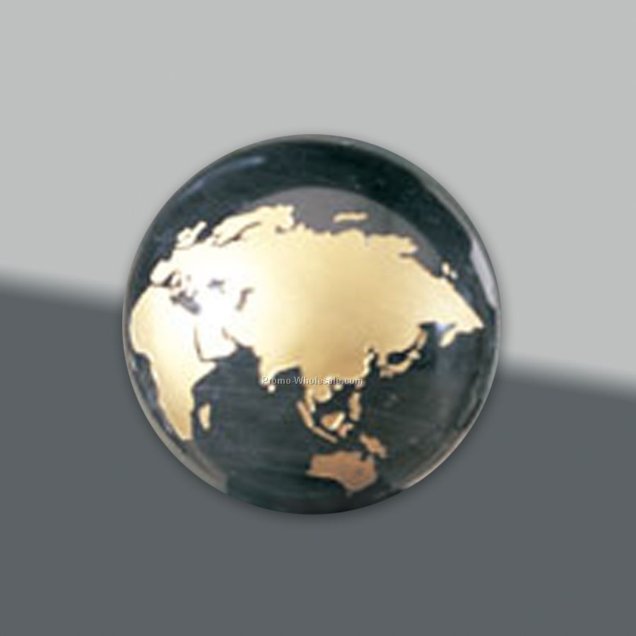 3" Black Marble World Globe Award W/ Flat Bottom & Gold Continents